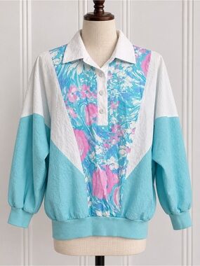 Vintage 80s Silver Threads Women's Pullover Blouse with Shoulderpads